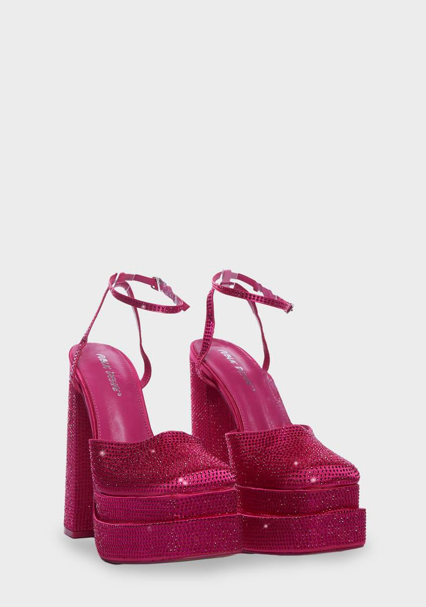 Wide Fit Pink Sparkly Moonchild Platform Heels