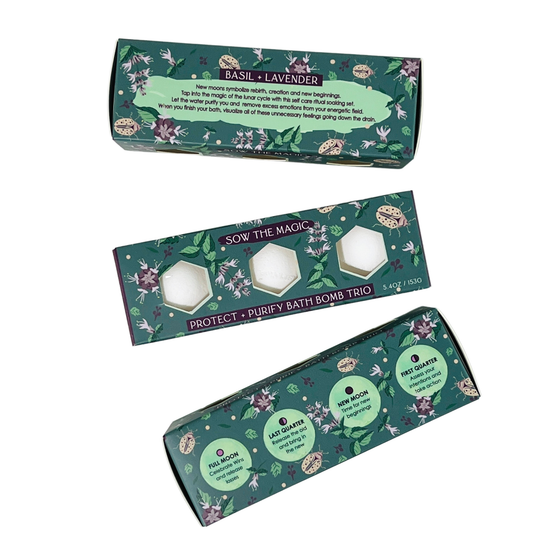 Protection Holy Basil + Lavender Moon Phase Bath Bomb Trio