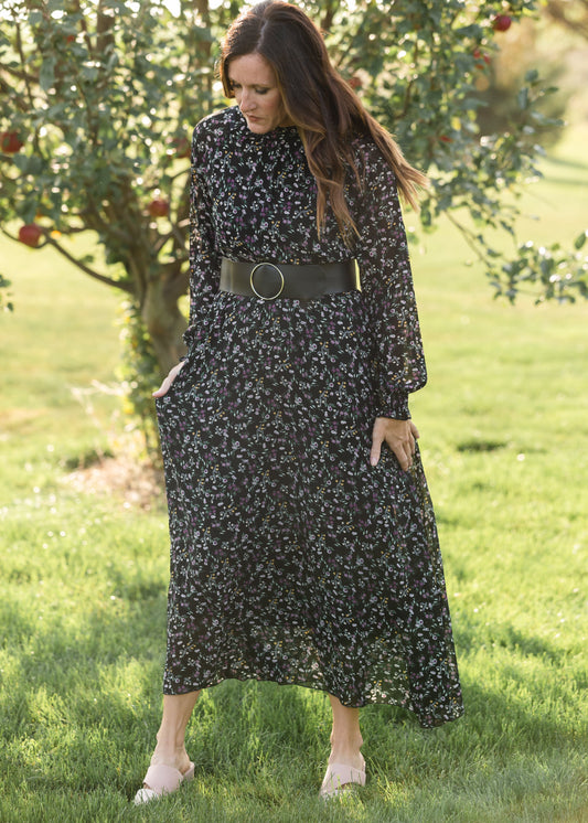 Black Floral Puff Sleeve Maxi Dress - FINAL SALE