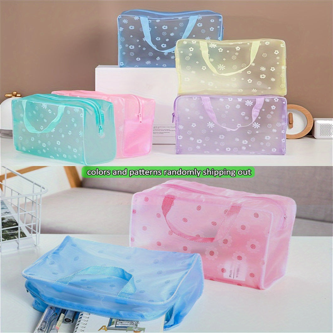 Simple Print Cosmetic Zipper Bag, Lightweight Makeup Organizer, Portable Travel Handbag