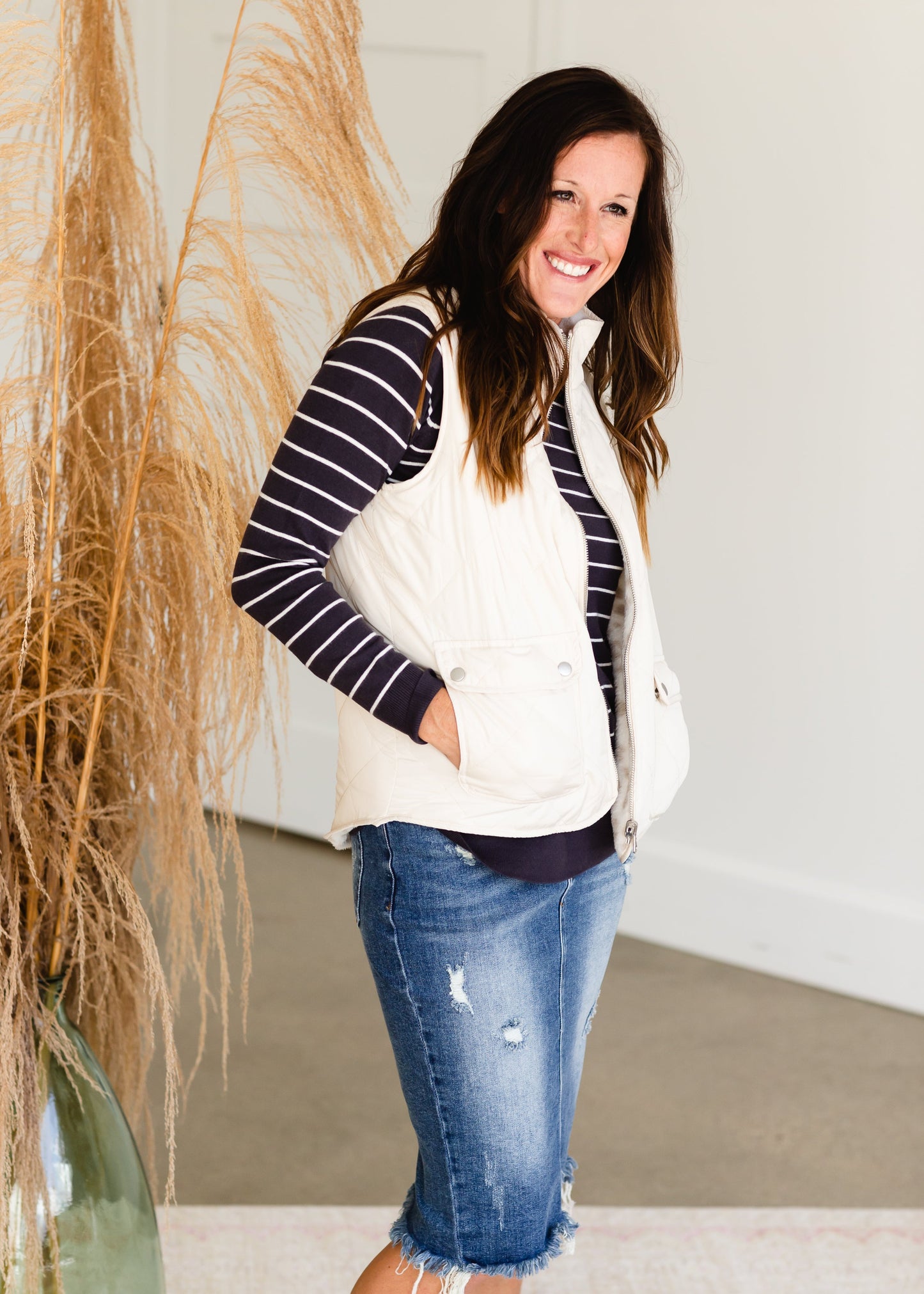 Charcoal + Ivory Boat Neck Sweater