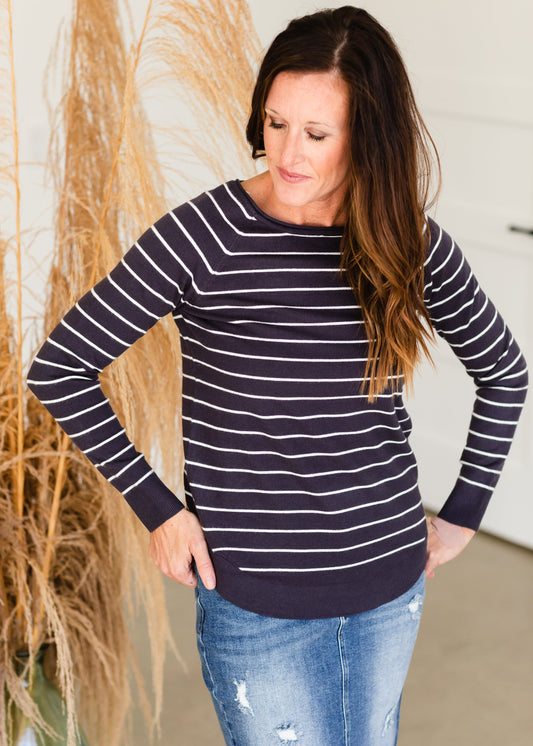 Charcoal + Ivory Boat Neck Sweater