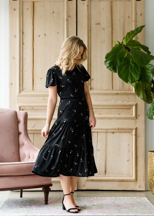 Detailed Sleeve Tiered Midi Dress - FINAL SALE