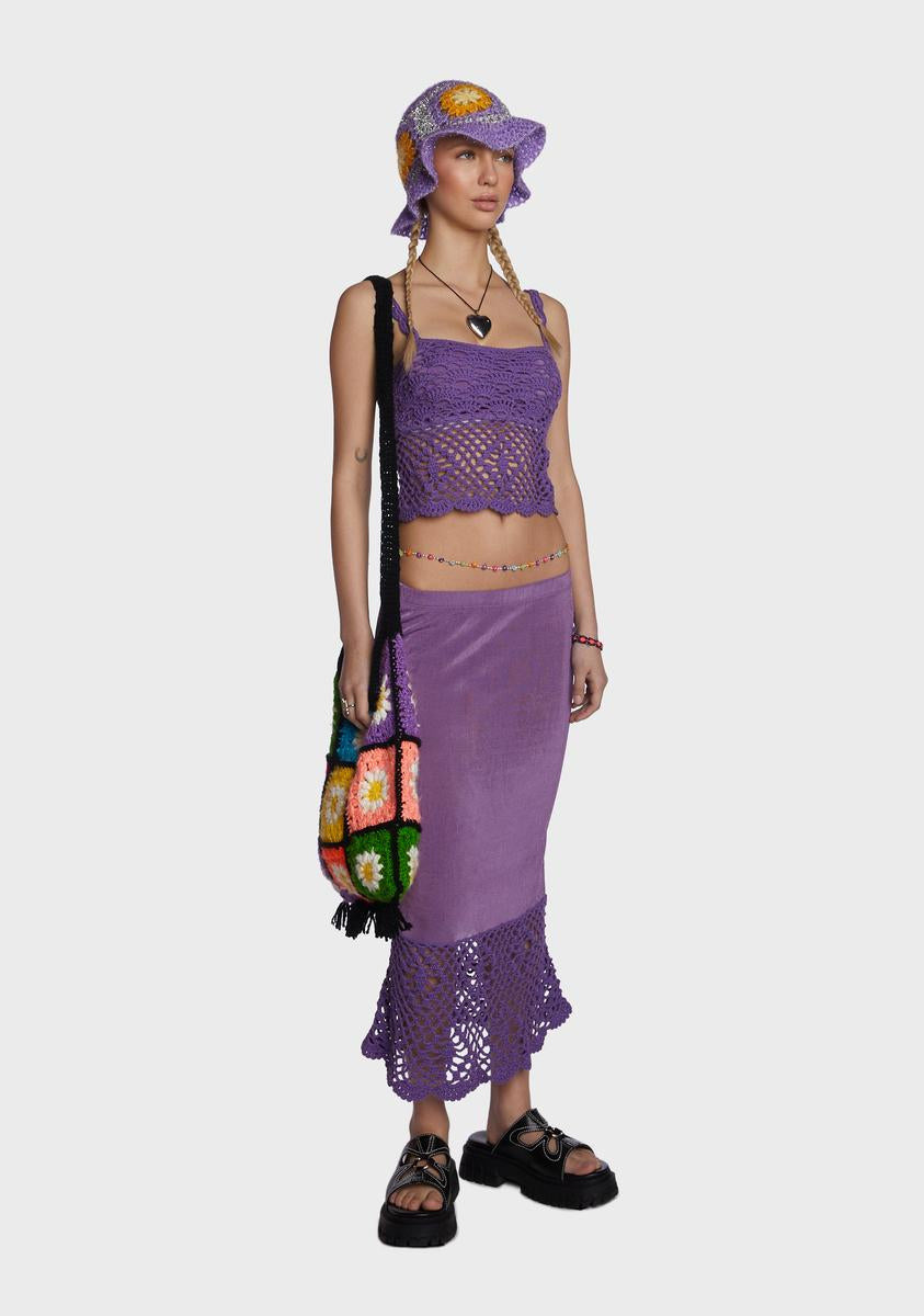 Stitch In Time Crochet Skirt Set - Purple