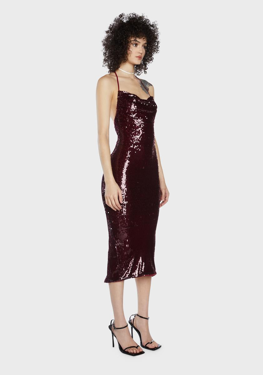 Wine Speakeasy Romance Sequin Maxi Dress