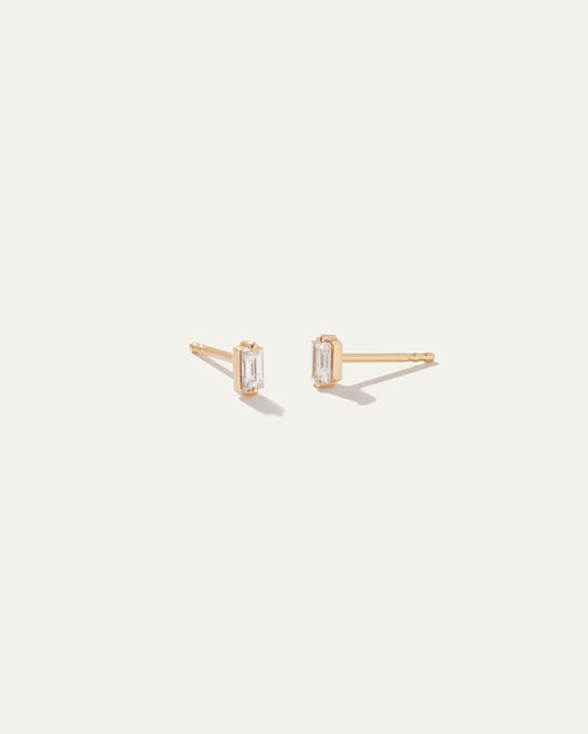 14K Gold Petite Baguette Diamond Studs