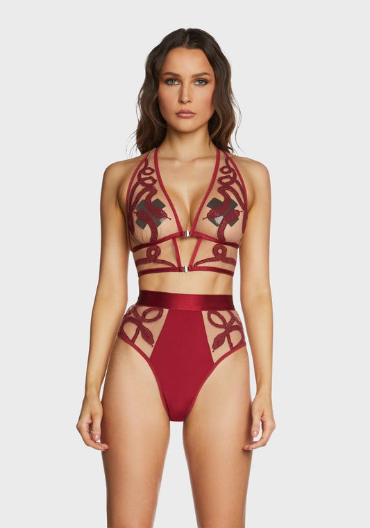 Dark Red Medusa Embroidered Bralette