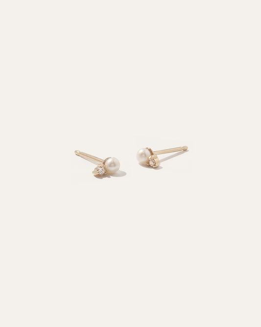 14K Gold Pearl and Diamond Petite Odette Studs