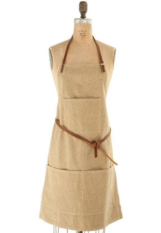 Tan Cotton Leather Trim Apron