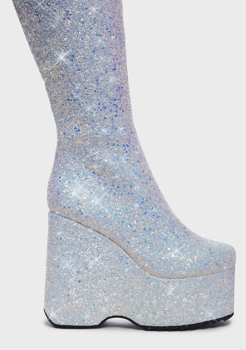 White Glitter Stardom Platform Boots