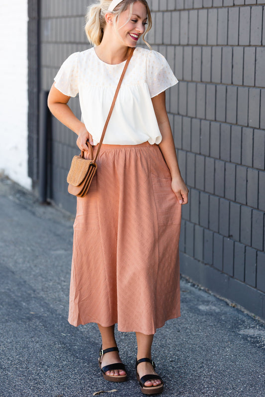 Woven Dotted Patch Pocket Midi Skirt